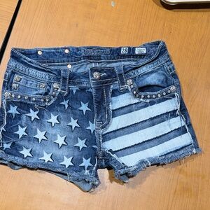 Miss Me Blue Star and Stripe Jean Shorts